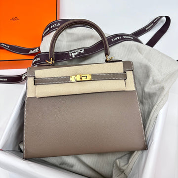 Hermes Kelly 25 Etoupe Gold Togo stamp Full Set 119264226