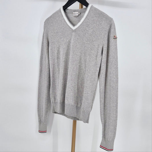 Moncler V-Neck Long Sleeve Knit Gray 119385828