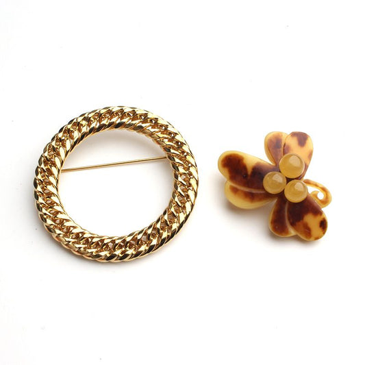 Other Brand Gold Wreath Brooch and Amber Brooch Set 119866903