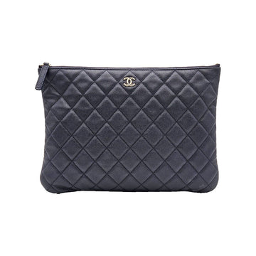 CHANEL Kaviar Clutch in Navy mit goldenen Akzenten Classic New Medium A82545 119887882