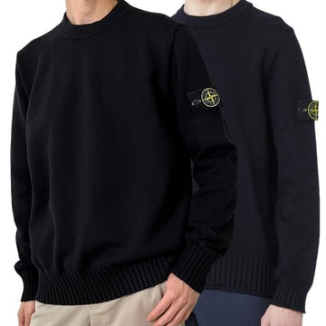 STONE ISLAND Wappen Patch Signature Rundhals Strickpullover Schwarz Navy 100775544