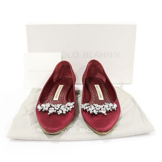 MANOLO BLAHNIK Burgunder Satin Kristall Schmuck LURUM Ballerina Damen Flachschuhe 35 120244225