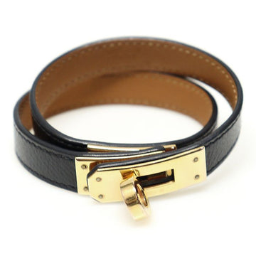 HERMES ブラックアプソンゴールドトーンケリーダブルツアーSブレスレット（T刻印）50210HE 120244418