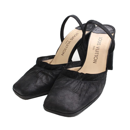 LOUIS VUITTON Schwarze Raffung Leder Slingback 37 120256372