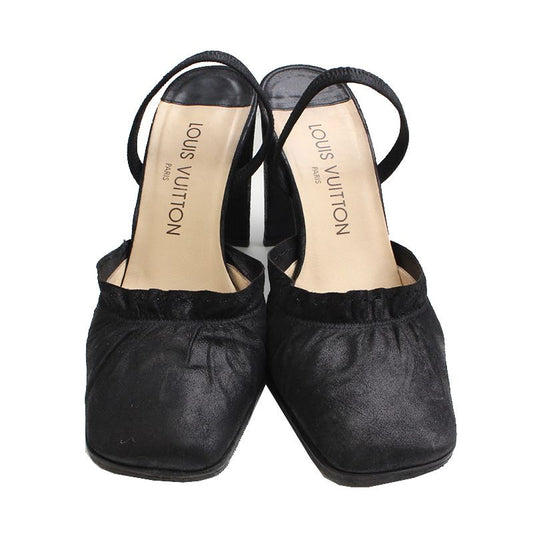 LOUIS VUITTON Schwarze Raffung Leder Slingback 37 120256372