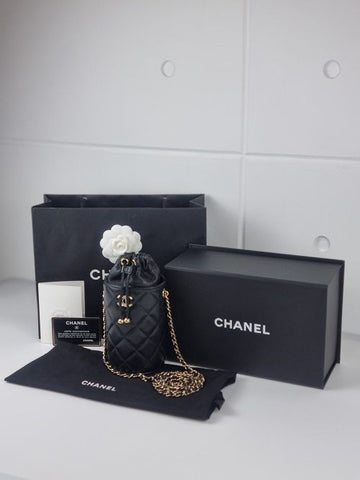 CHANEL Mini Crossbody Black Champagne Gold Bucket Bag woc 31 120386790