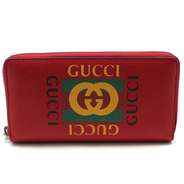 Gucci Unused/ 496317 Red Leather Logo Print Zip Around Wallet 120547480