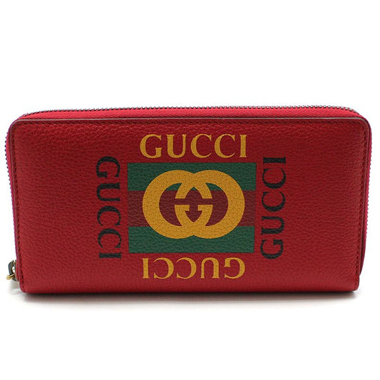 Gucci Unused/ 496317 Red Leather Logo Print Zip Around Wallet 120547480