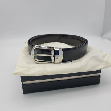 Other Brand Montblanc Men's Reversible Horseshoe Buckle 30mm Leather Belt Black Dark Brown 114412 120589761