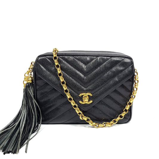 CHANEL Chevron Caviar Tassel Camera Bag 120628898