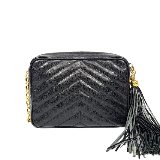 CHANEL Chevron Caviar Tassel Camera Bag 120628898