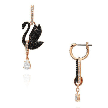 Swarovski Swan Black Hoop Drop Earrings 146710441