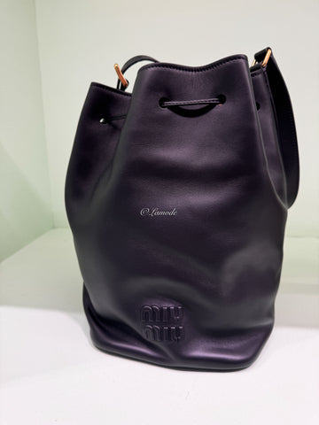 Miu Miu Leather Bucket Bag Black 5BE089 2CRM F0002 121122696