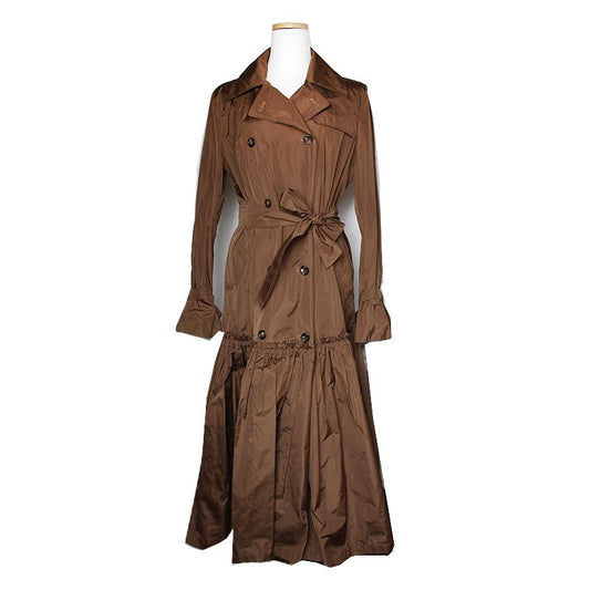 MAXMARA ブラウンシルク混合トレンチコート 55, 66 121335422
