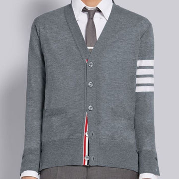 Thom Browne 4-Bar Stripe Sustainable Wool Cardigan 121376127