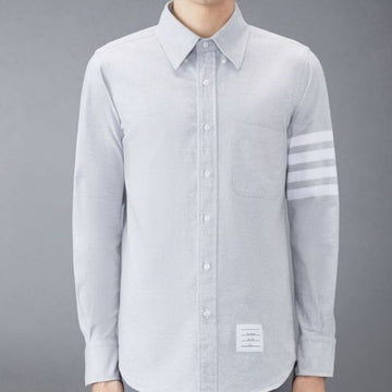THOM BROWNE ソリッドフランネルシャツ 4バー ネームタグ ストレートフィットシャツ MWL272A 05245 035 121376149