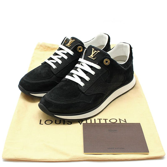 Louis Vuitton Black Leather Gold LV Logo Miles Sneakers 36.5 121377684