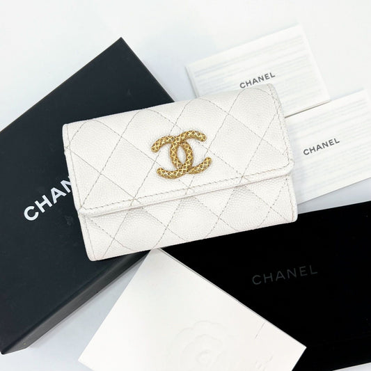 CHANEL Caviar White Card Holder with Flap Snap Closure AP3187 121444075