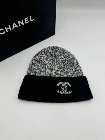 CHANEL キャッシュミア CCロゴ ツートン ビーニー ブラック AAA148 121672228