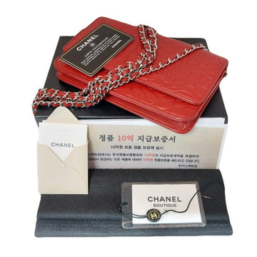 CHANEL 15 Series Red Lambskin Chain Camellia Clutch Crossbody Bag A46502 121708686