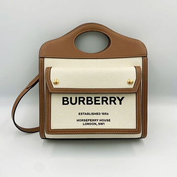 BURBERRY Braune Canvas-Leder Zwei-Töne Pocket Mini Tote Bag 121717950