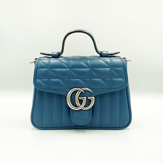 Gucci Blue Matelassé GG Marmont Top Handle Mini Tote Bag 121718512 [P]
