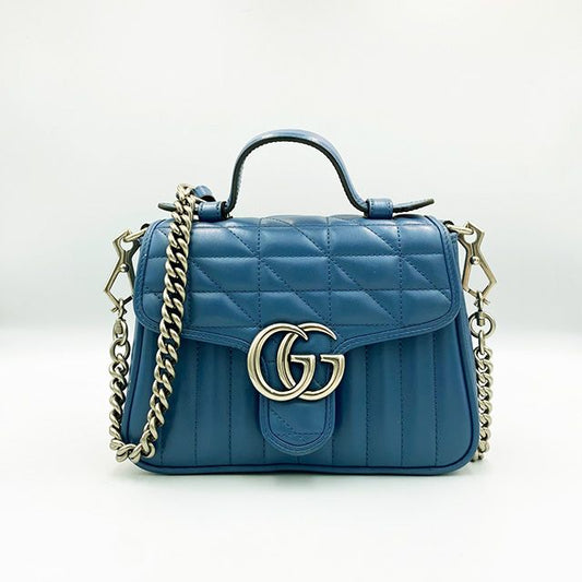 Gucci Blue Matelassé GG Marmont Top Handle Mini Tote Bag 121718512 [P]