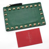 VALENTINO 2P0548BOL Grünes Leder Goldener Rockstud Reißverschluss Kartenetui 121892604 [P]