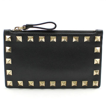 Valentino Black Leather Rockstud Zip Card Holder 2P0548BOL 121892643
