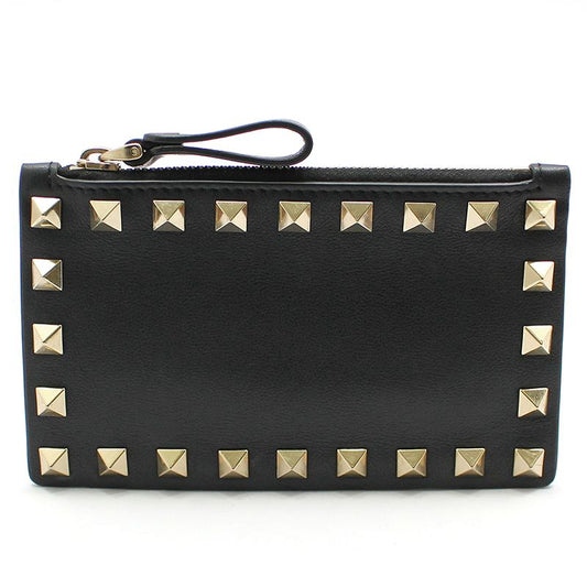 Valentino Black Leather Rockstud Zip Card Holder 2P0548BOL 121892643