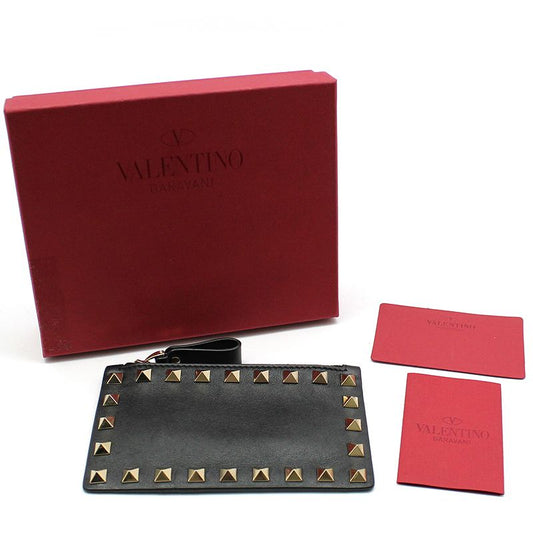 Valentino Black Leather Rockstud Zip Card Holder 2P0548BOL 121892643