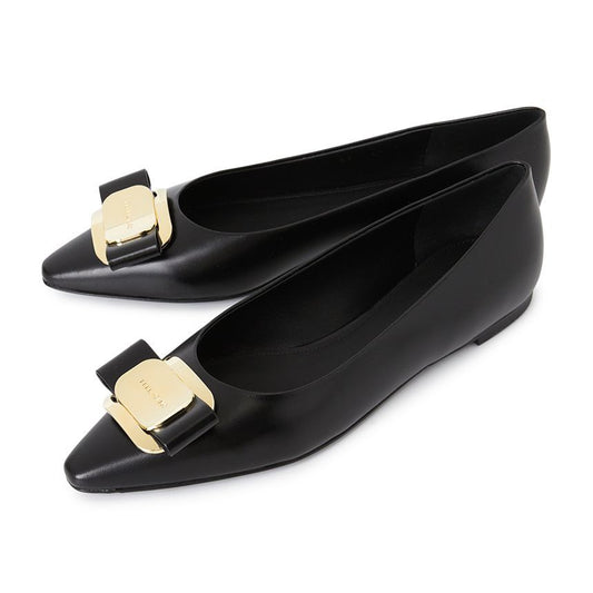 SALVATORE FERRAGAMO ボワ バレリーナ フラットシューズ ZEA NERO 0768694 73255846