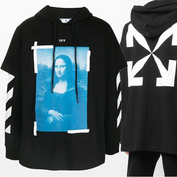 Off White Layered Hoodie with Mona Lisa Print 1001 159123256 [P]