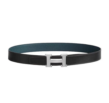 Hermes H Buckle Reversible Belt 32mm Black Blue 90 Silver Matte Men’s Leather Belt H064544CB86 122250867 [P]