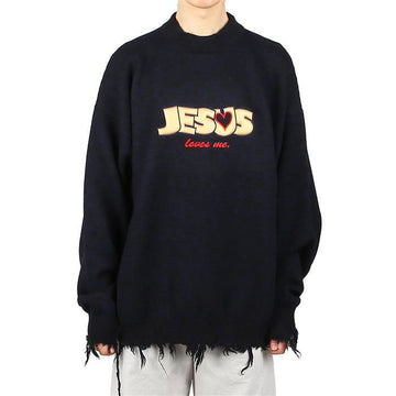 VETEMENTS Fransen-Effekt Logo Pullover NAVY UE63KN200N 64553989