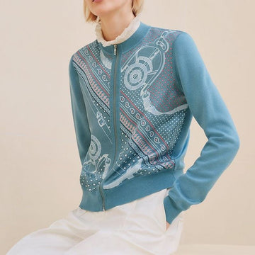 HERMES バンダナ ロングスリーブ ジッパー トゥイル ガーディガン レディース ニット H4H2824D35Z36 122336801