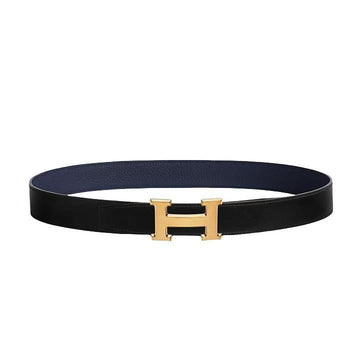 HERMES H Schnalle Wendegürtel 32mm Schwarz Blau 90 Goldbeschichtet Matt Herren Leder Gürtel H064544CM2M 122480542