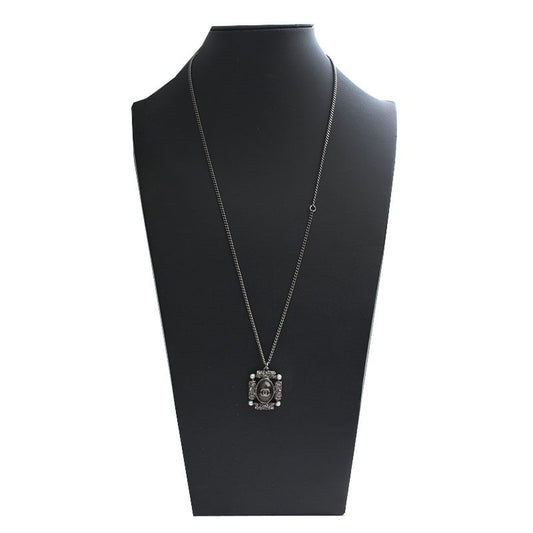 CHANEL Black Oval Crystal Steel Necklace 12345 122488448