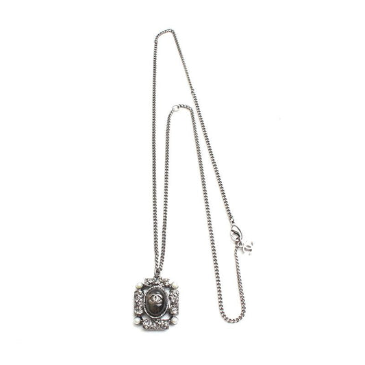 CHANEL Black Oval Crystal Steel Necklace 12345 122488448