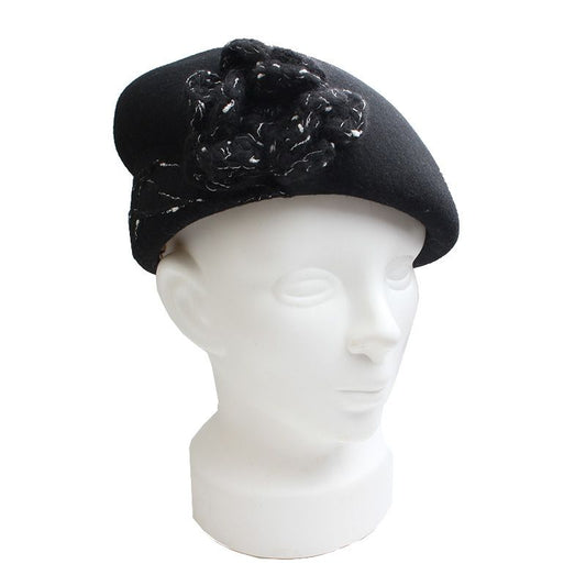 Other Brand Beda Black Corsage Beret Hat 122986377