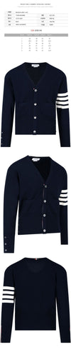 THOM BROWNE Klassische V-Ausschnitt Cardigan mit schrägem Ärmel Navy MKC001A 00011 415 123042418 [P]