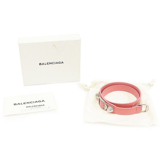 Balenciaga Giant Triple Tour Women's Bracelet in Pink Lambskin with Silver Hardware 236345 123091964