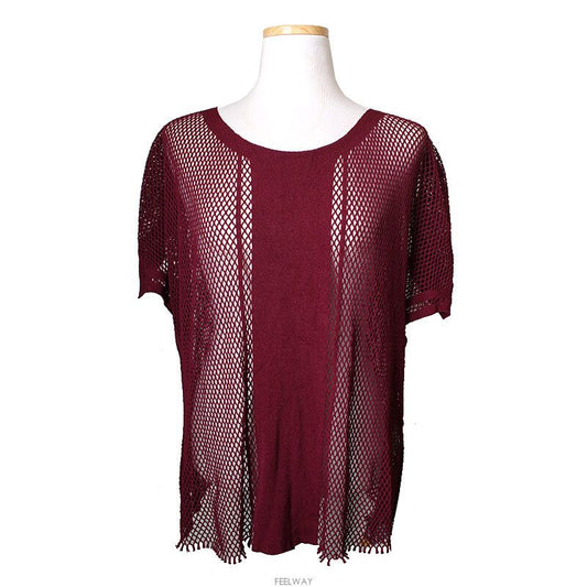 me ISSEY MIYAKE Issey Miyake Burgundy Mesh Top (2) 123149417