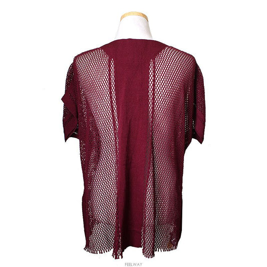 me ISSEY MIYAKE Issey Miyake Burgundy Mesh Top (2) 123149417