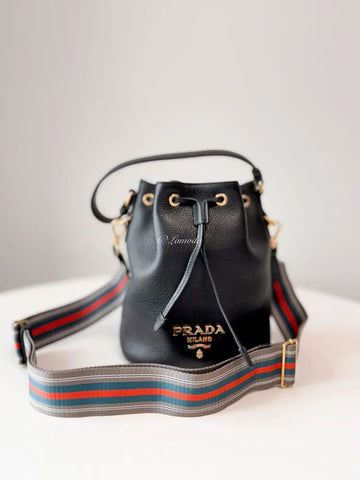 Prada Vitello Phoenix Bucket Bag Black Brown 1BE072 123161980