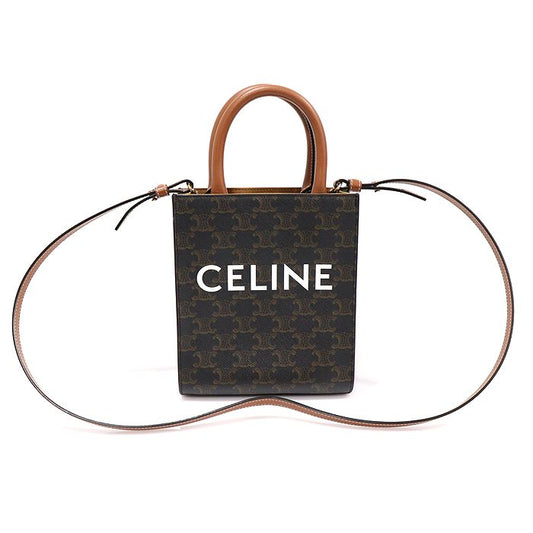 CELINE 194372BZK.04LU トリオペ キャンバス ブラウン カーフスキン カバス ミニ バーティカル 2WAY 123197685