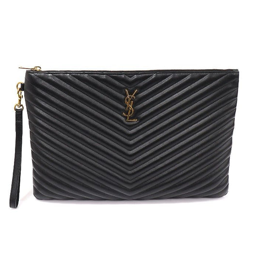 SAINT LAURENT 440222 ブラック マトラッセ モノグラム ドキュメント ホルダー ストラップ クラッチ 123197700