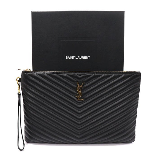 SAINT LAURENT 440222 ブラック マトラッセ モノグラム ドキュメント ホルダー ストラップ クラッチ 123197700