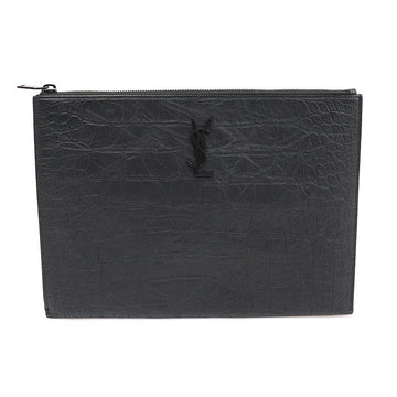 SAINT LAURENT Crocodile-Muster Matt Monogram Pouch Clutch 453249 123202044