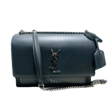 Saint Laurent YSL 442906 Dark Grey Sunset Leather Monogram Silver Chain Shoulder Bag Crossbody 123449668